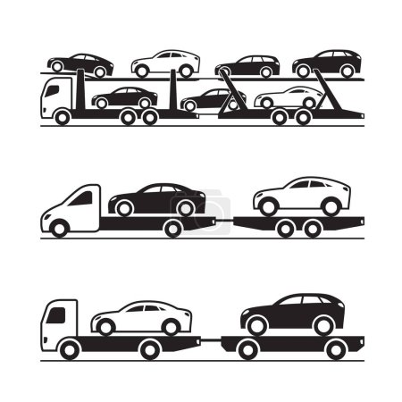 Illustration for Car transporter trucks and pickup - vector illustration - Royalty Free Image