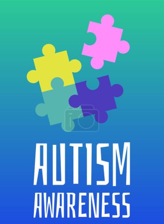 Illustration for Autism awareness and information day banner with puzzle pieces, flat vector illustration. Autism developmental disorder and difficulty in social interaction awareness. - Royalty Free Image
