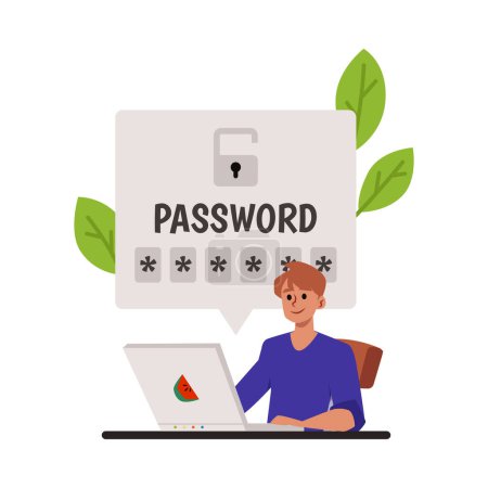 Protéger les renseignements personnels en ligne avec un mot de passe fort. Mot de passe de sécurité pour l'accès aux données personnelles, illustration vectorielle plate isolée sur fond blanc.