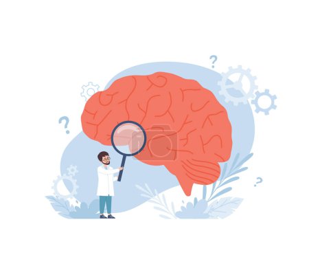 Téléchargez les illustrations : Neurologist scientist studying structure and electrical activity of brain, flat vector illustration isolated on white background. Neurology and brain functions. - en licence libre de droit