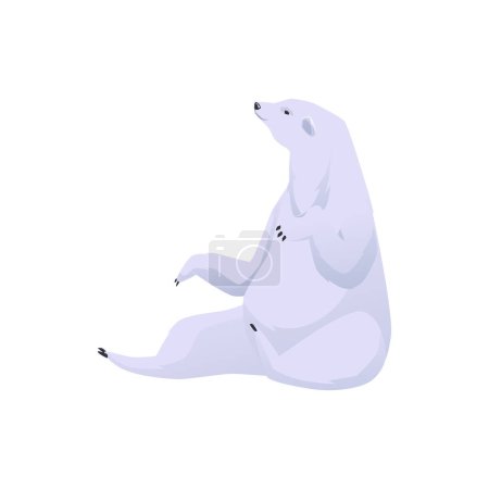 Illustration for Polar white bear sitting in funny pose, flat vector illustration isolated on white background. Polar Arctic circle bear animal for print and design on topic of nature. - Royalty Free Image