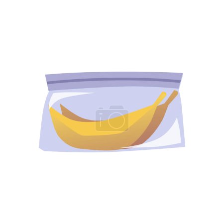 Téléchargez les illustrations : Banana stored in plastic hermetic bag, flat vector illustration isolated on white background. Lunch box with fresh fruits for snacks. Food container drawing. - en licence libre de droit