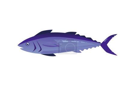 Illustration for Tuna large mackerel family fish cartoon icon or sign, flat vector illustration isolated on white background. Tuna or tunny edible fish for fishery and seafood theme. - Royalty Free Image