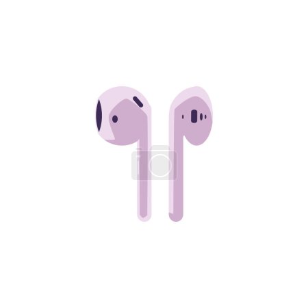 Ilustración de Wireless headphone set for smartphone icon, flat vector illustration isolated on white background. Wireless earphone or earbud device for mobile phone music player app. - Imagen libre de derechos
