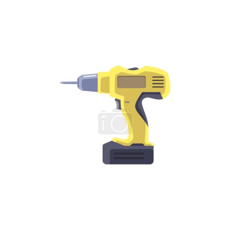 Illustration for Drill power tool for construction and craft work, flat vector illustration isolated on white background. Hand wireless electric drill instrument icon or symbol. - Royalty Free Image