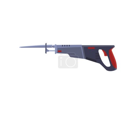 Illustration for Dark power tool with red handle flat style, vector illustration isolated on white background. Professional instrument for construction and renovation, design element - Royalty Free Image