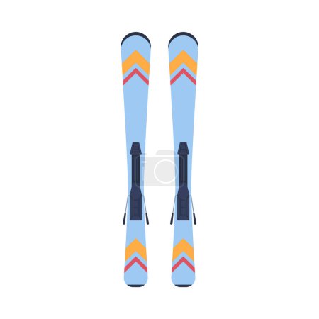 Illustration for Pair of blue skis top view flat style, vector illustration isolated on white background. Winter sports equipment, activity and leisure, decorative design element - Royalty Free Image