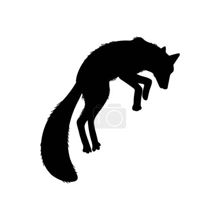 Illustration for Black silhouette of jumping fox flat style, vector illustration isolated on white background. Hunting forest animal, wildlife, decorative design element - Royalty Free Image