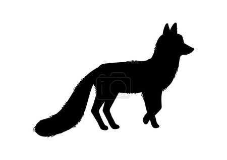 Illustration for Black silhouette of standing cunning fox flat style, vector illustration isolated on white background. Decorative design element, wild forest animal, wildlife - Royalty Free Image