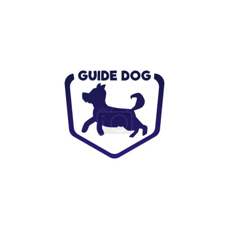 Illustration for Guide dog icon or emblem design black and white graphic vector illustration isolated on white background. Guidance with dog for blind and visually impaired people. - Royalty Free Image