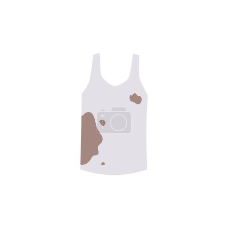 Illustration for Sleeveless T-shirt with brown spots flat style, vector illustration isolated on white background. Dirty clothes, apparel, decorative design element, household - Royalty Free Image