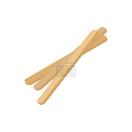 Illustration for Cosmetic wooden sticks for smearing wax or paste for hair removal procedure, flat vector illustration isolated on white background. Cosmetic wooden spatula applicators. - Royalty Free Image