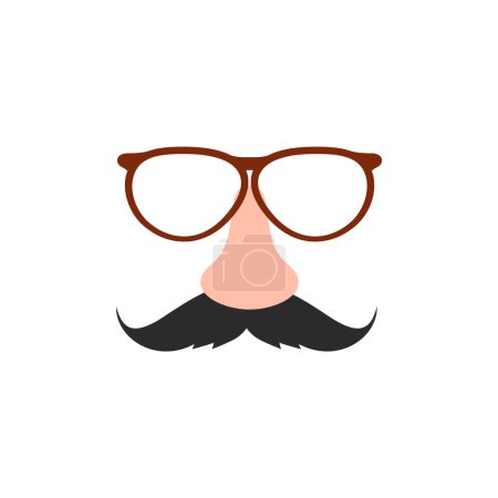 Illustration for Funny mask elements with nose, glasses and moustaches, flat cartoon vector illustration isolated on white background. Nose and moustache carnival mask. - Royalty Free Image