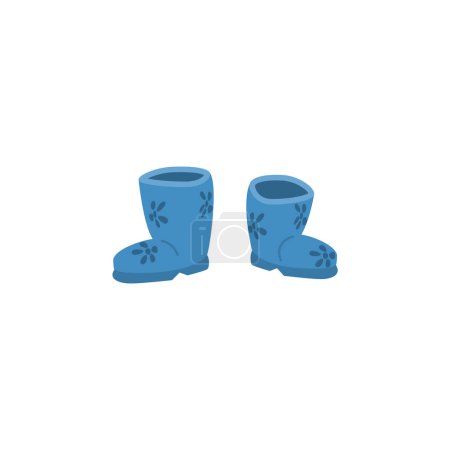 Illustration for Pair of autumn rubber boots or wellies boots, vector illustration isolated on white background. Rainy season footwear for children and adults, seasonal clothing. - Royalty Free Image