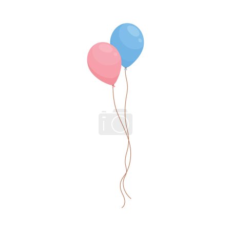 Pink and blue colored rubber balloons, flat cartoon vector illustration isolated on white background. Boy or girl gender reveal or birthday party symbol.