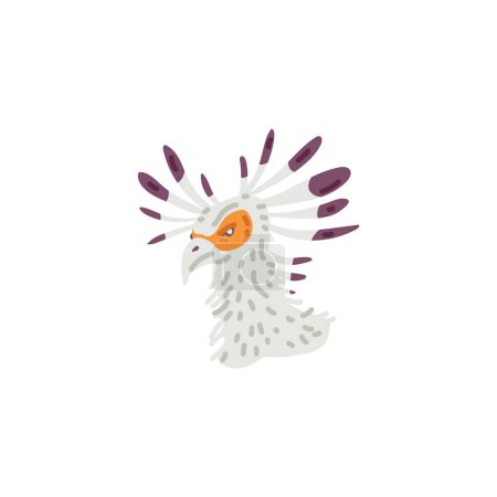 Illustration for Secretarybird african bird head, flat vector illustration isolated on white background. Representative of birds and fauna, symbol of african nature and wildlife. - Royalty Free Image