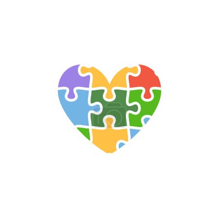 Illustration for Autism disorder symbol colorful heart of puzzle pieces, flat graphic vector illustration isolated on white background. Symbol of autism developmental disorder. - Royalty Free Image