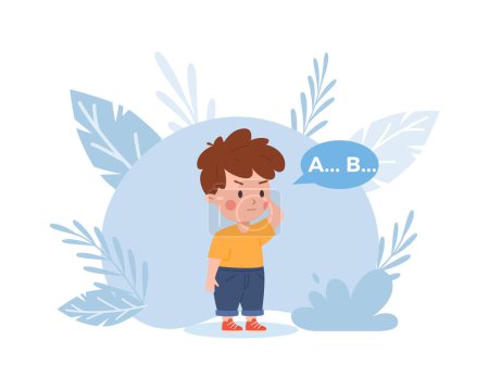 Enfant autiste avec retard de la parole. Difficultés et caractéristiques du développement et de l'éducation des enfants autistes, illustration vectorielle plate isolée sur fond blanc.