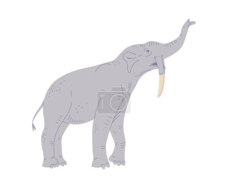 Téléchargez les illustrations : Éléphant de Deinotherium, illustration vectorielle plate isolée sur fond blanc. Animal préhistorique éteint dessiné à la main. Miocène époque proboscidienne animal. Éléphant à dents de sabre. - en licence libre de droit