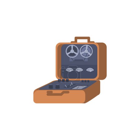 Illustration for Detective suitcase with listening and recording devices, cartoon flat vector illustration isolated on white background. Spy equipment hidden in bag. - Royalty Free Image