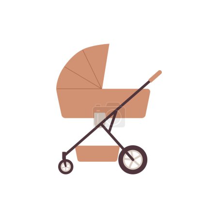 Carro de bebé moderno, transporte para recién nacidos, ilustración vectorial plana aislada sobre fondo blanco. Un cochecito moderno. Accesorio de maternidad para bebés.