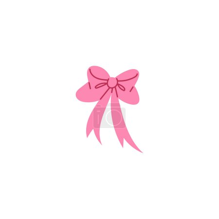 Cute cartoon pink bow. Vector rose bow decoration for girls, hair care. Childish simple hand drawing isolated on white background. Fashion decorative element.