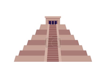 Illustration for Maya civilization pyramid, flat vector illustration isolated on white background. El Castillo temple. Maya culture and traditions concept. Ancient historical building. - Royalty Free Image