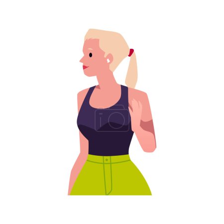 Illustration for Deaf young blonde woman with hearing aid. Vector isolated character with hearing aid BTE device with microphone inserted into ear. Person has health problems and using medical custom gadget in ear - Royalty Free Image
