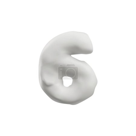 Illustration for Realistic plasticine white number six. Vector 3D even numeric symbol 6. from dough or clay texture, icon isolated on white background. Render child creation modeling, sculpting typographic object - Royalty Free Image