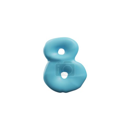 Illustration for Realistic blue plasticine number eight. 3D even numeric symbol 8 from dough or clay texture, icon isolated on white. Vector render child creation sculpting, modeling typographic count object - Royalty Free Image