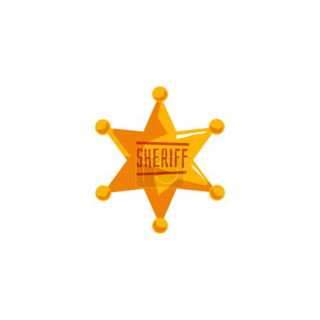 Ilustración de Sheriffs policía estrella icono de la insignia para temas del oeste salvaje, ilustración vectorial plana aislada sobre fondo blanco. Alguacil estadounidense estrella para diputado y autoridad. - Imagen libre de derechos