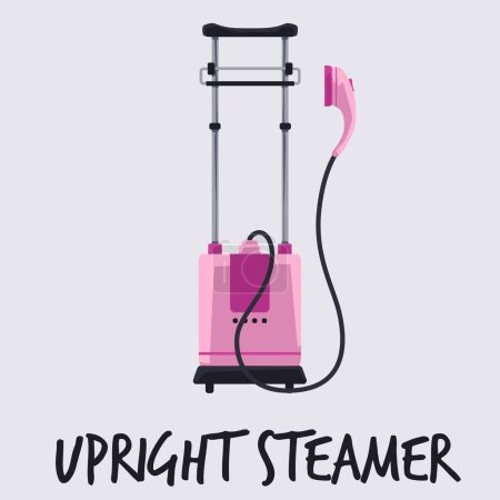 Upright garment steamer icon, vertical ironing equipment. Pink steamer rack for removing wrinkles from clothes with high temperature steam. Vector flat illustration isolated