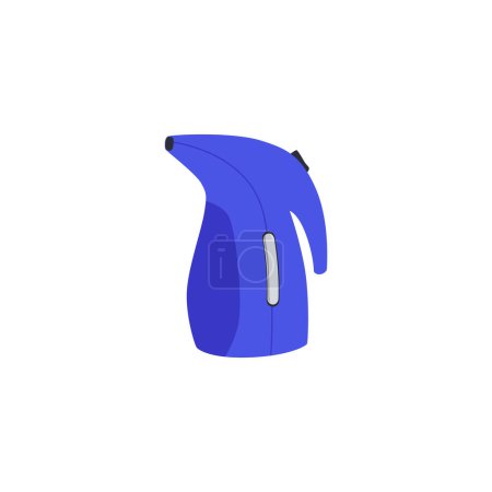 Portable home and travel garment steamer for clothes. Blue manual clothes steamer for removing wrinkles from garment and fabric with high temperature steam. Vector flat icon illustration isolated