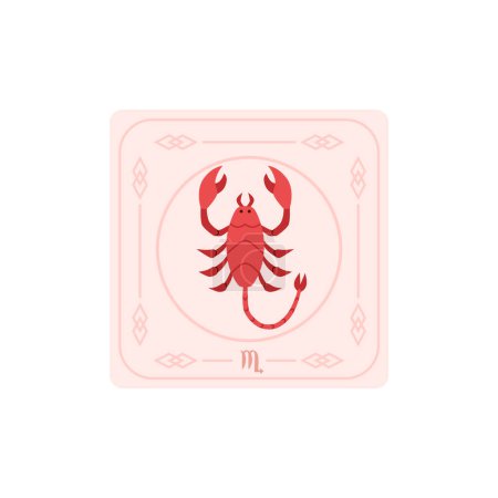 Horoskopkarte mit Sternzeichen Skorpion und Symbol. Sternzeichen Skorpion Insektensymbol. Flaches Horoskop beige Farben Design quadratische Form Vektor Farbabbildung