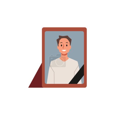 Funeral traditions. A photo of a departed loved one framed with black ribbon. Vector isolated flat illustration.