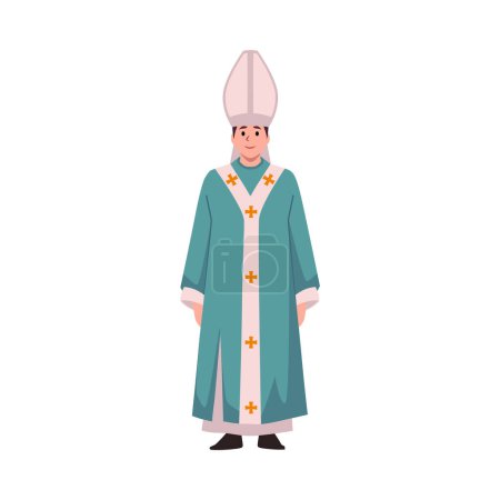 Illustration for Catholic priest Pope. Catholicism religious clergyman, Vatican pastor prayer leader. Vector cartoon religious Bishop character illustration isolated on white background - Royalty Free Image