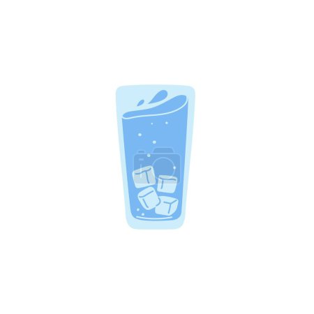 Ilustración de Taza de plástico o vidrio llena de agua limpia. Ilustración plana vectorial de vidrio de agua pura o bebida mineral con cubitos de hielo y salpicaduras. Bebida de dibujos animados aislada sobre fondo blanco - Imagen libre de derechos