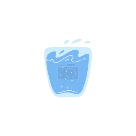 Ilustración de Taza de plástico o vidrio llena de agua limpia. Ilustración plana vectorial de vidrio de agua pura o bebida mineral con burbujas y salpicaduras. Taza de bebida de dibujos animados aislada sobre fondo blanco - Imagen libre de derechos