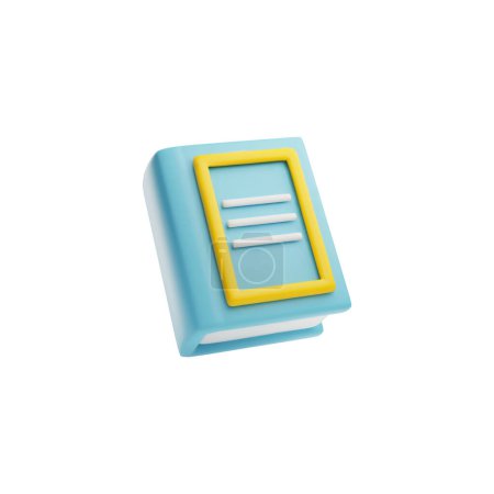 Libro azul cerrado con marco amarillo en cubierta estilo 3D, ilustración vectorial aislada sobre fondo blanco. Elemento decorativo de diseño, educación y aprendizaje