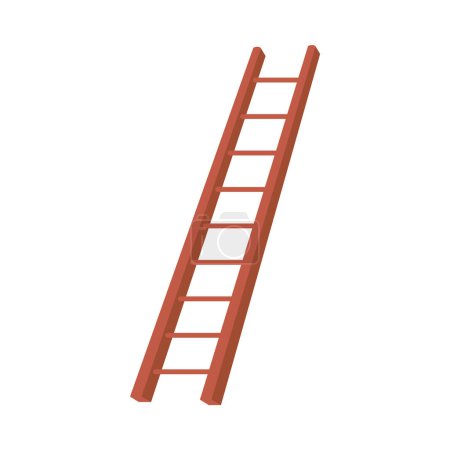Holzleiter-Ikone. Treppenausstattung für Wohn- oder Bürointerieur, Bibliothek oder Ladenmöbel isoliert auf weißem Hintergrund. Mehrzweck-Stehleiter klassisch braun
