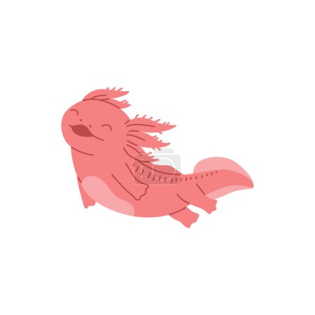 mignon kawaii volant bébé axolotl personnage, dessin animé plat vecteur illustration isolé sur fond blanc. Adorable salamandre rose axolotl drôle pour les impressions et les autocollants.