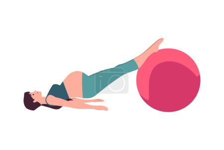 Illustration for Pregnancy workout. Vector illustration of a pregnant woman exercising with a fitness ball - Royalty Free Image