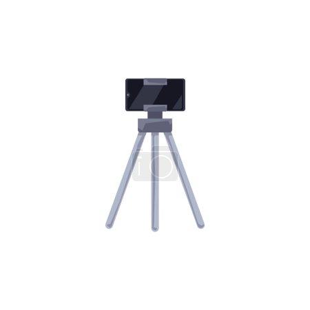 Illustration for Mobile phone on tripod. Vector illustration of a modern smartphone mounted on a sleek, three-legged stand, ideal for photography and video, with a minimalist design - Royalty Free Image