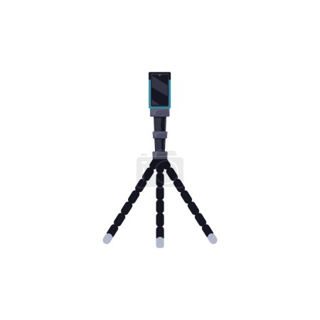 Flexible tripod with smartphone. Vector illustration of a mobile phone secured on a versatile tripod with bendable legs, ideal for various shooting angles