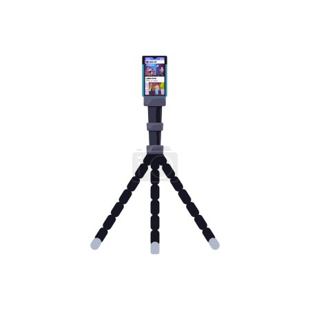 Illustration for Vector illustration featuring a flexible tripod with a smartphone showcasing an active video recording session - Royalty Free Image