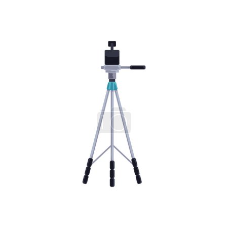 Illustration for Vector illustration of a professional tripod with a smartphone adapter and handle for stable video capture - Royalty Free Image