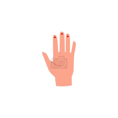 Ilustración de Concepto de chequeo de salud. Ilustración vectorial de una mano con manchas rojas indicativas en los dedos, que representa el autoexamen para el cáncer de mama - Imagen libre de derechos