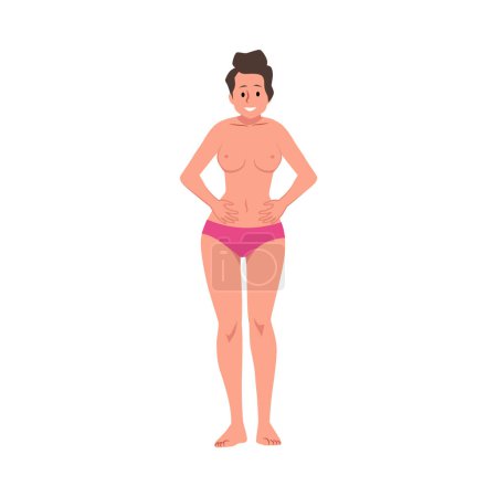 Ilustración de Ilustración vectorial educativa de una mujer que realiza un autoexamen de mama, promoviendo la concienciación sobre la salud y la prevención del cáncer. - Imagen libre de derechos