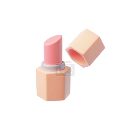 Lápiz labial rosa suave 3D en un tubo sobre un fondo aislado. Producto cosmético en lindo estilo de dibujos animados. Ideal para el maquillaje y el cuidado de labios en la industria de la belleza.