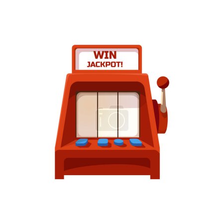 Klassischer Casino-Spaß. Vektor-Illustration eines leuchtend roten Spielautomaten mit einem "WIN JACKPOT" -Schild, ideal für Spiel- und Glücksspiel-Themen.